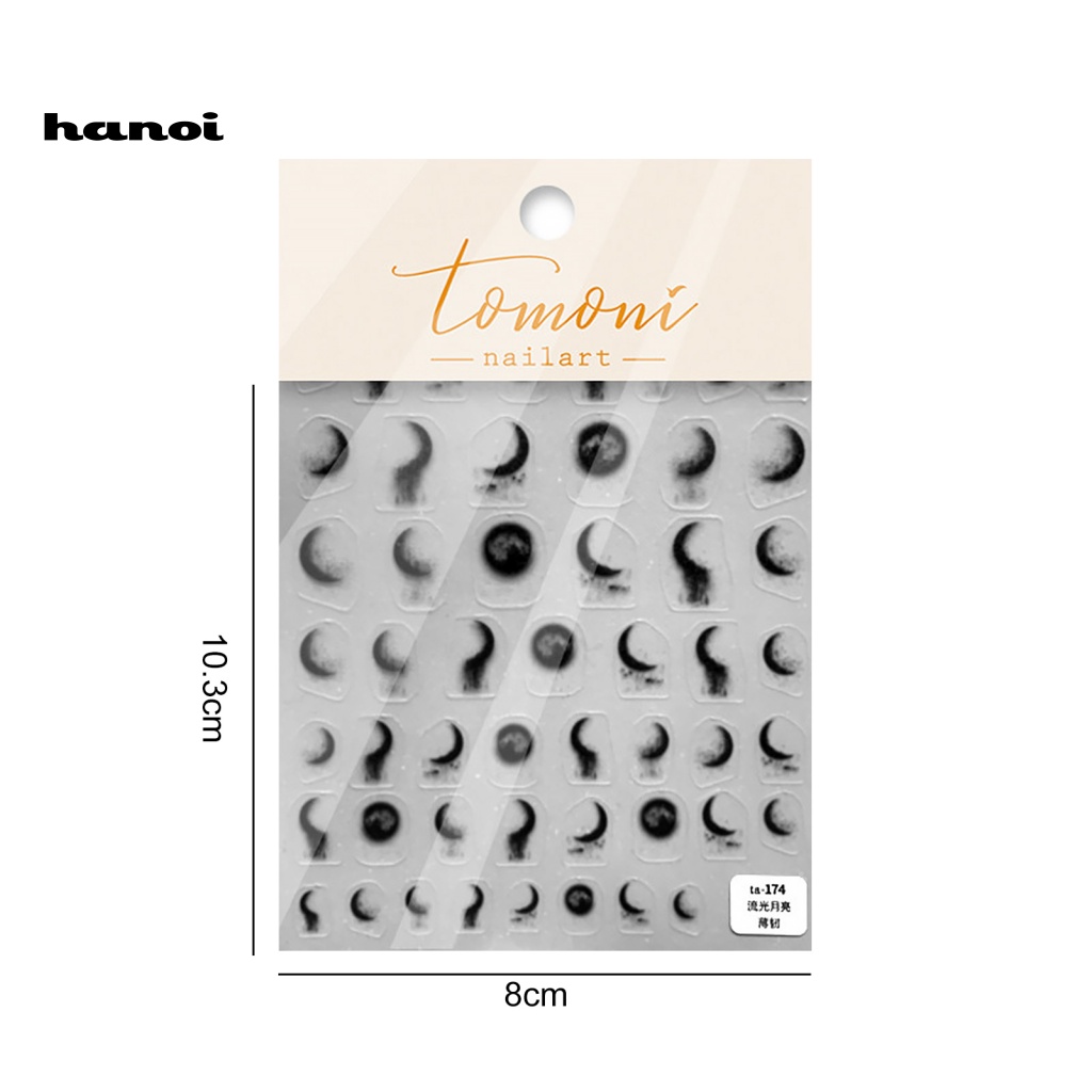 Miếng Dán Móng Tay Hình Mặt Trăng / Đen / Trắng Chống Phai Màu Dễ Tháo Rời DIY