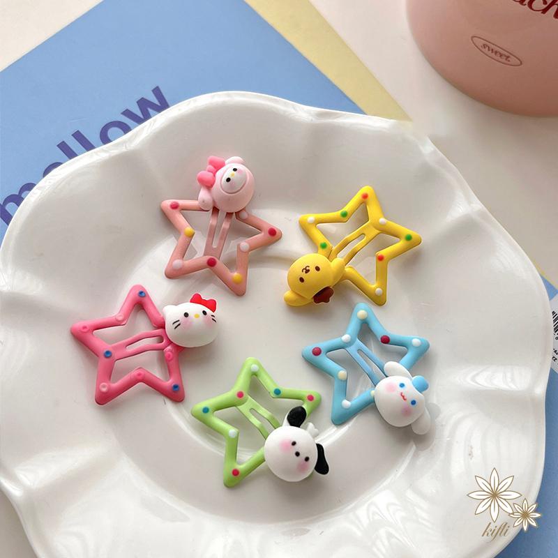 SANRIO Kẹp Tóc Hình Ngôi Sao Năm Cánh Họa Tiết Chấm Bi Dễ Thương Cho Nữ