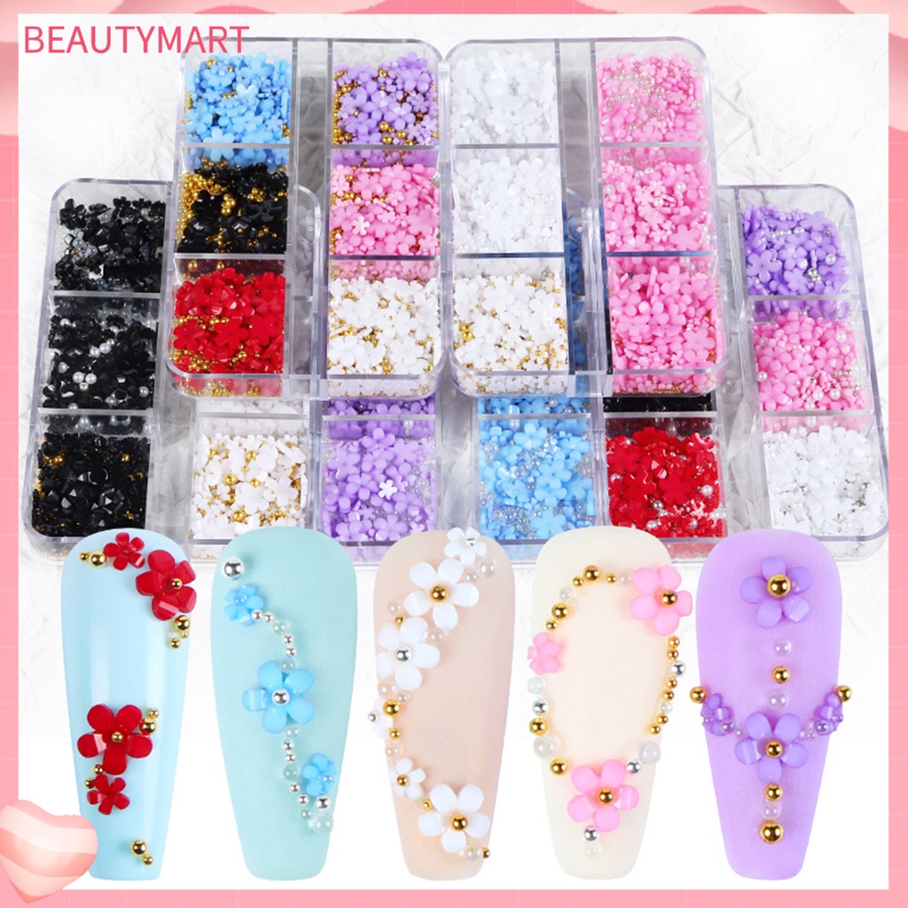 Hộp 6 Ngăn Đựng Hoa Trang Trí Móng Tay Nghệ Thuật Bằng Nhựa Resin Nhỏ Gọn Sành Điệu