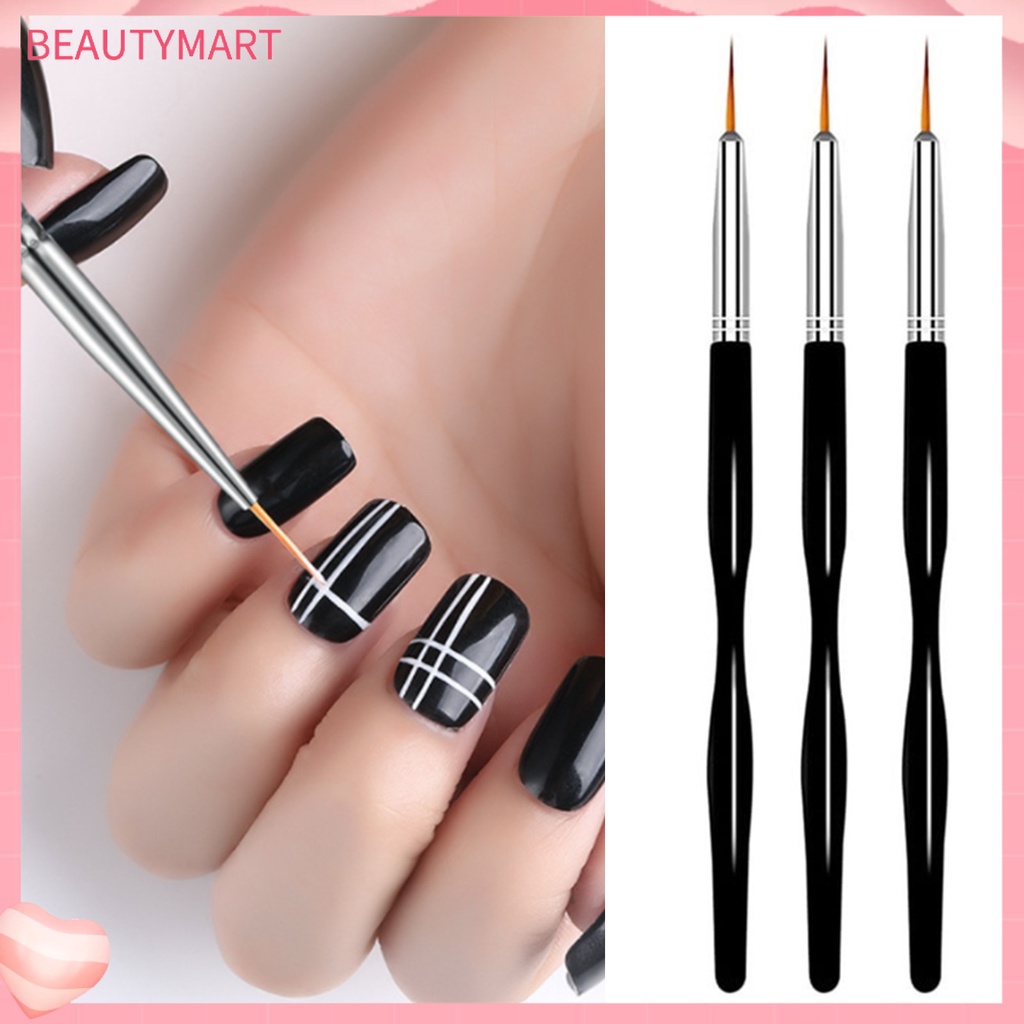 Set 3 Bút Vẽ Trang Trí Móng Nghệ Thuật Thanh Đen Gọn Nhẹ Có Thể Tái Sử Dụng Cho Nữ