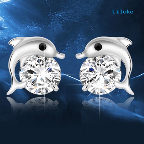 Đôi Khuyên Tai Mạ BạC HìNh Cá Heo ĐíNh Zirconia LấP LáNh ThờI Trang Cho Nữ