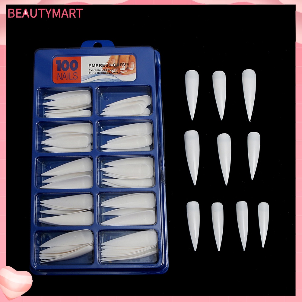 Bộ 100 Móng Tay Giả Màu Trắng / Đen Trong Suốt Hình Oval