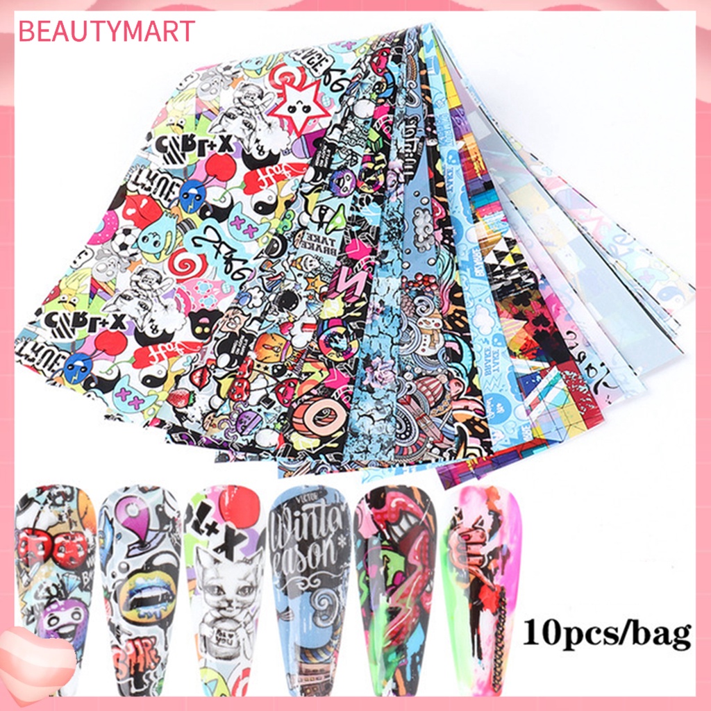 Set 10 Sticker Dán Móng Nghệ Thuật Họa Tiết Động Vật Graffiti