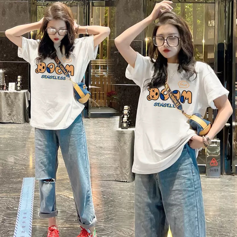 Áo thun PEWARN tay ngắn dáng rộng phong cách Hàn Quốc đơn giản thời trang mùa hè cho nữ