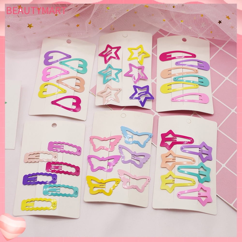 Set 6 Kẹp Tóc Hình Ngôi Sao / Trái Tim Màu Sắc Kẹo Ngọt Dành Cho Bé Gái