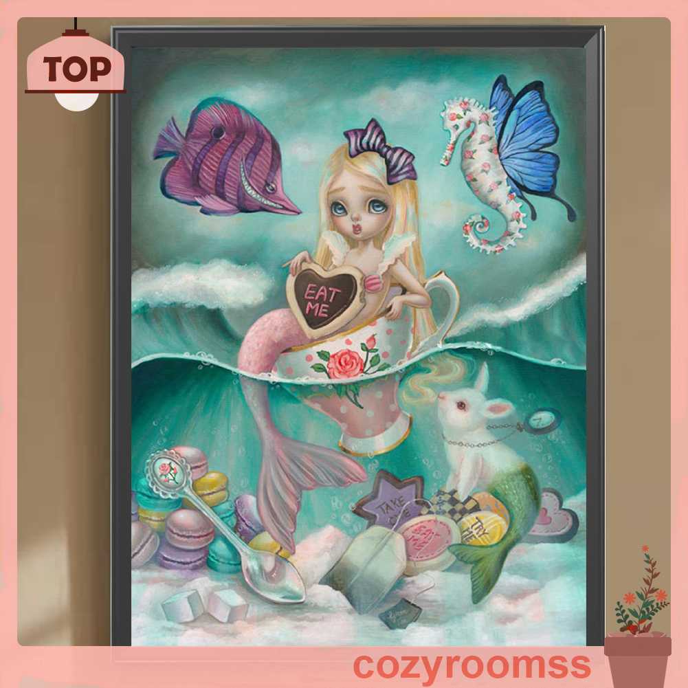 Bộ Tranh Đính Đá 5D Họa Tiết Alice in Wonderland Độc Đáo DIY Dùng Trang Trí Nhà Cửa