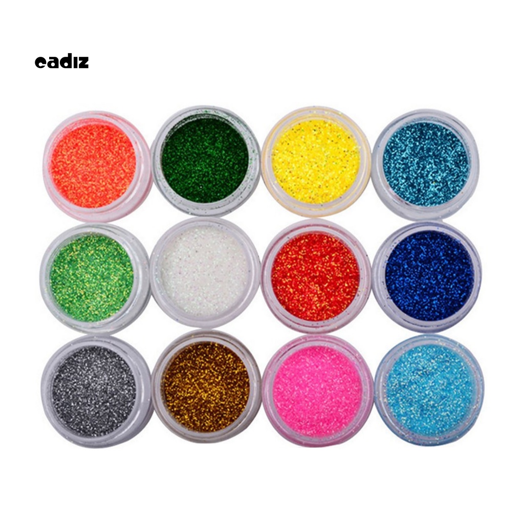 Set 12 Hộp Bột Kim Tuyến Nhiều Màu Sắc Dùng Để Trang Trí Móng Nghệ Thuật