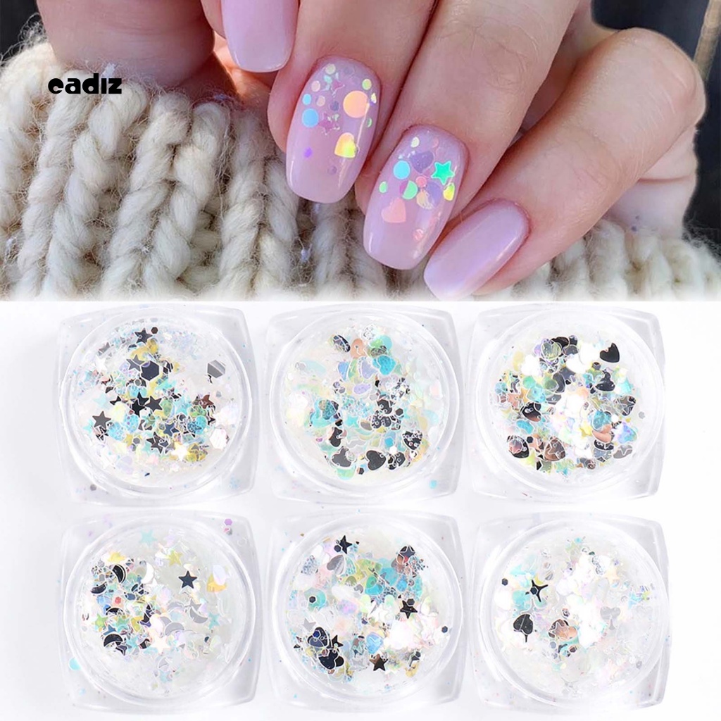 Set 6 Hộp Kim Tuyến ABS Màu Sắc Tươi Sáng Kháng Nhiệt Dùng Để Trang Trí Móng Nghệ Thuật