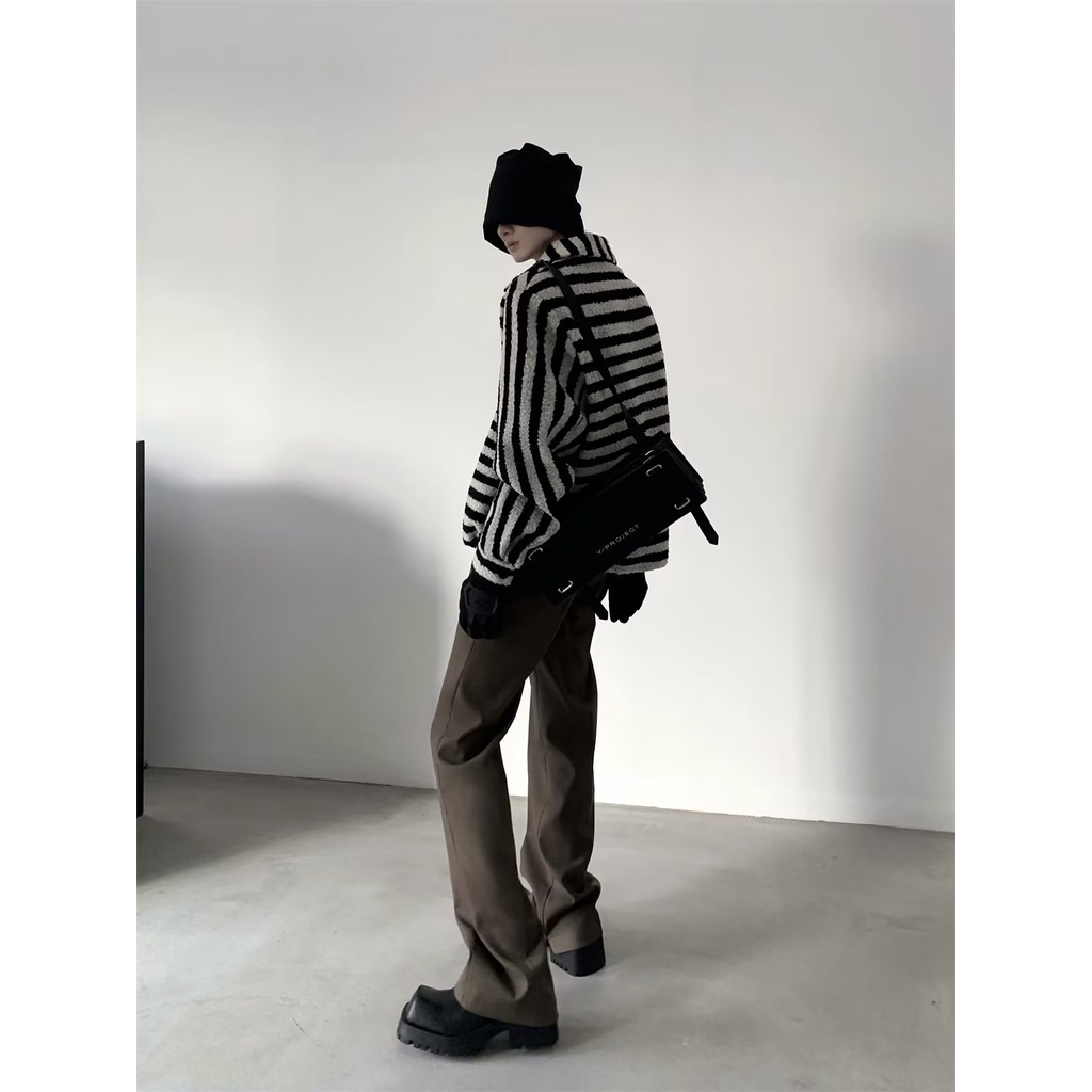 Niche Quần Dài Ống Loe Xẻ Tà Đường Phố Cao Cấp Cảm Giác Xếp Chồng Lên Nhau Cao Cấp Cho Nam