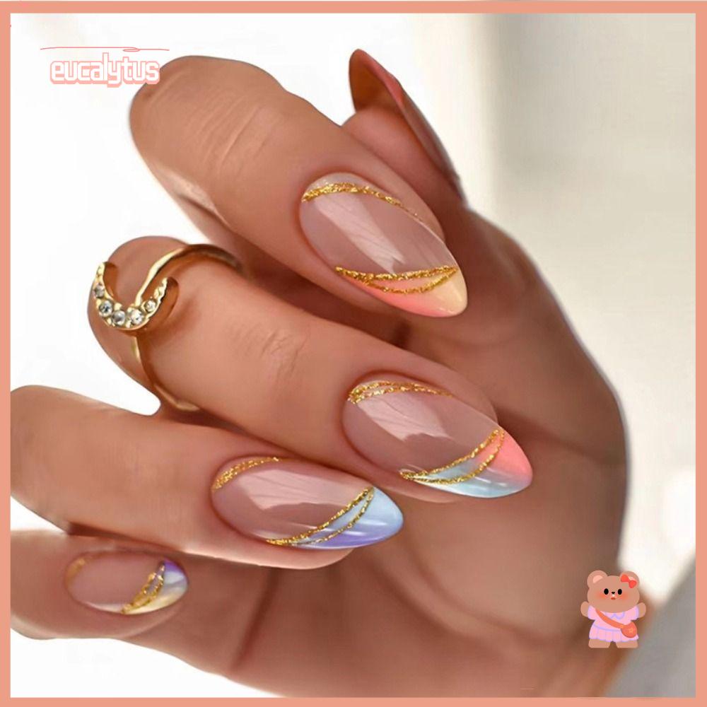 Set 24 Móng Tay Giả Dạng Nhấn Phong Cách Pháp Diy