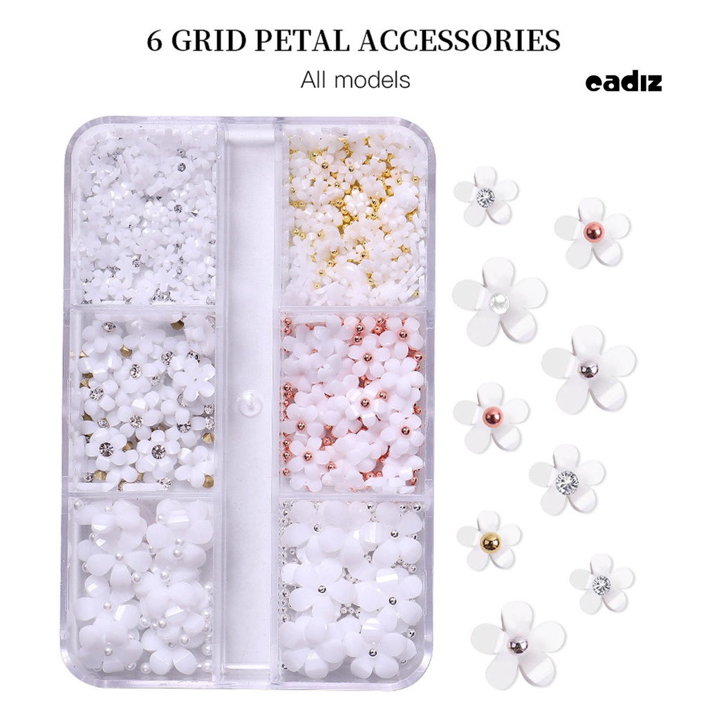 1 Hộp 6 Ngăn Đựng Hạt Ngọc Trai / Hoa Bằng Nhựa Dùng Trang Trí Móng Tay Nghệ Thuật DIY
