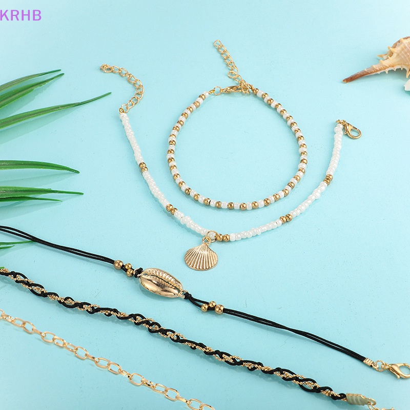 Set 5 Lắc Chân Nhiều Lớp Đính Hạt Vỏ Sò Phong Cách Boho Thời Trang Đi Biển Mùa Hè Cho Nữ Mới