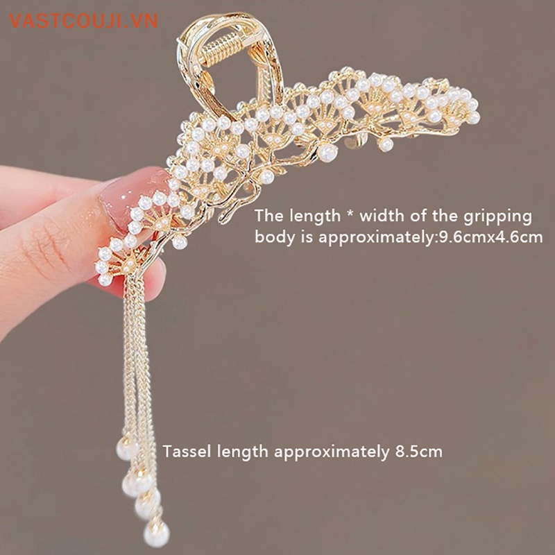 Kẹp Tóc Kim Loại Đính Đá Ngọc Trai Phong Cách Retro Cho Nữ