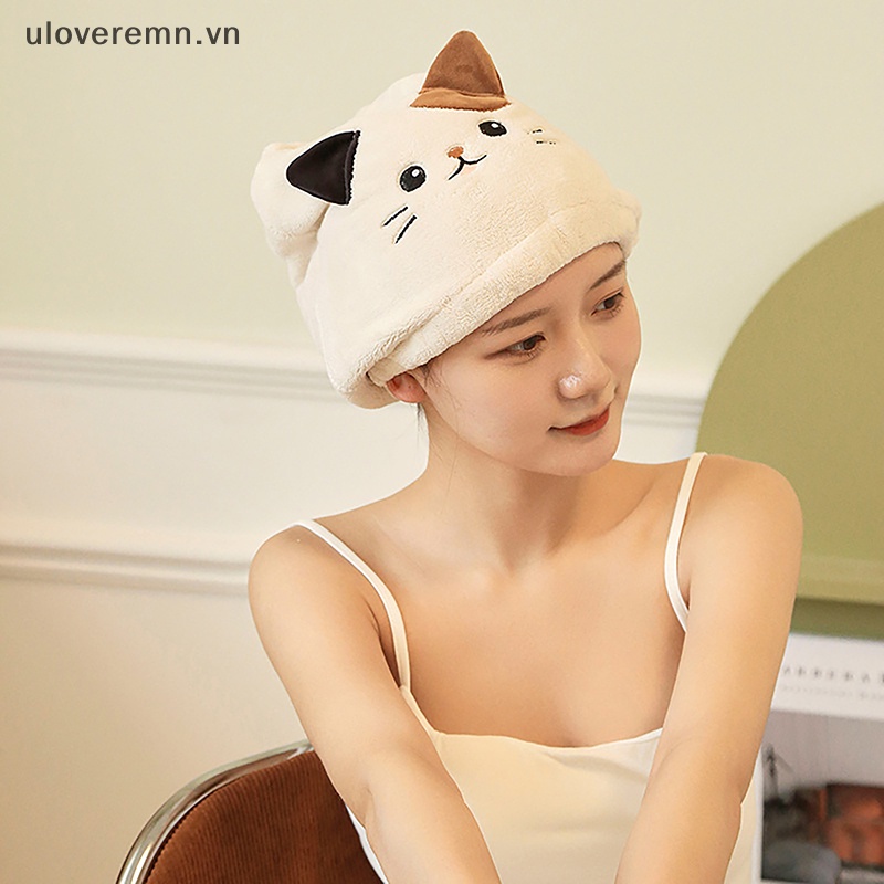 Mũ Trùm Đầu Làm Khô Tóc Nhanh Hình Tai Mèo Dễ Thương