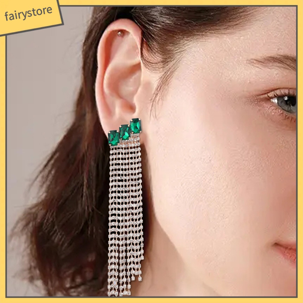 1 Đôi Bông Tai Tua Rua Đính Đá Sáng Lấp Lánh Dành Cho Cô Dâu