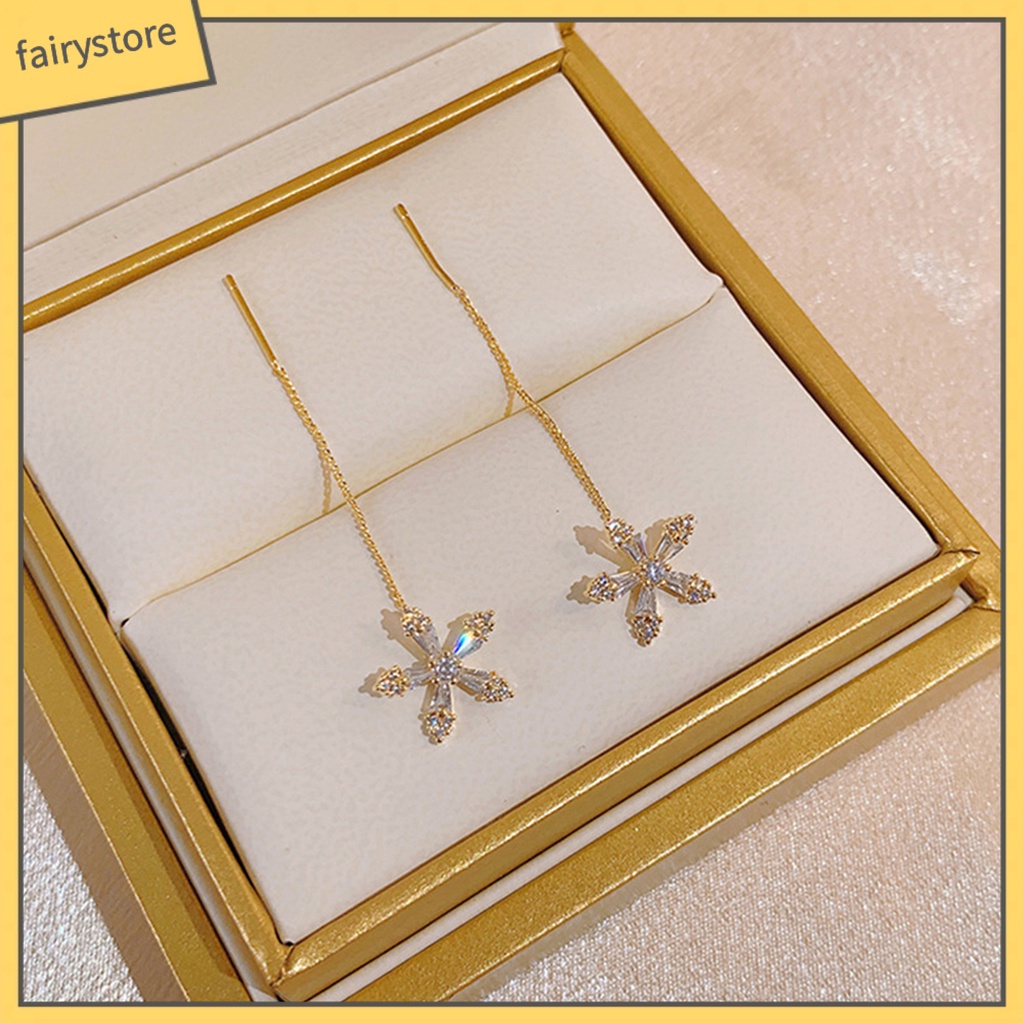 1 Đôi Bông Tai Dáng Dài Đính Đá Lấp Lánh Thời Trang Cho Nữ