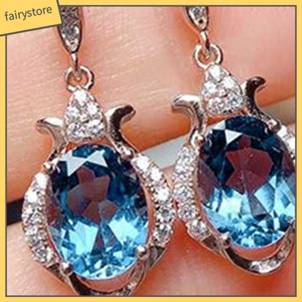 1 Đôi Bông Tai Móc Đính Đá Topaz Nhân Tạo Màu Sáng Lâu Trôi Dành Cho Cô Dâu