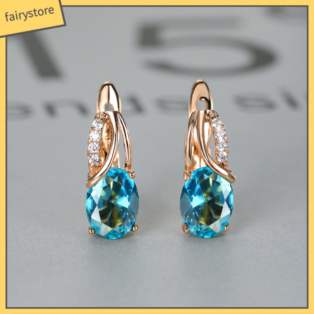 1 Đôi Bông Tai Hình Oval Đính Đá Zircon Sáng Lấp Lánh Dành Cho Nữ