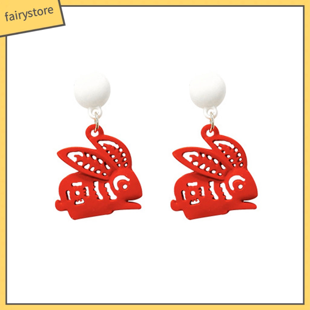 1 Đôi Bông Tai Hình Thỏ Trung Hoa Đính Ngọc Trai Giả Lãng Mạn Phong Cách Vintage