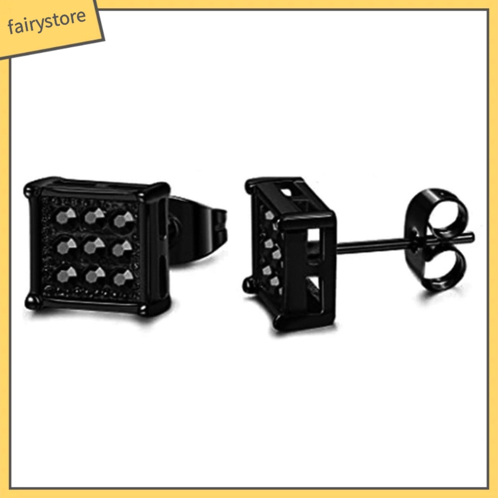 1 Đôi Bông Tai Hình Vuông Bằng Thép Không Gỉ Phong Cách Hàn Quốc Cá Tính Dành Cho Nam