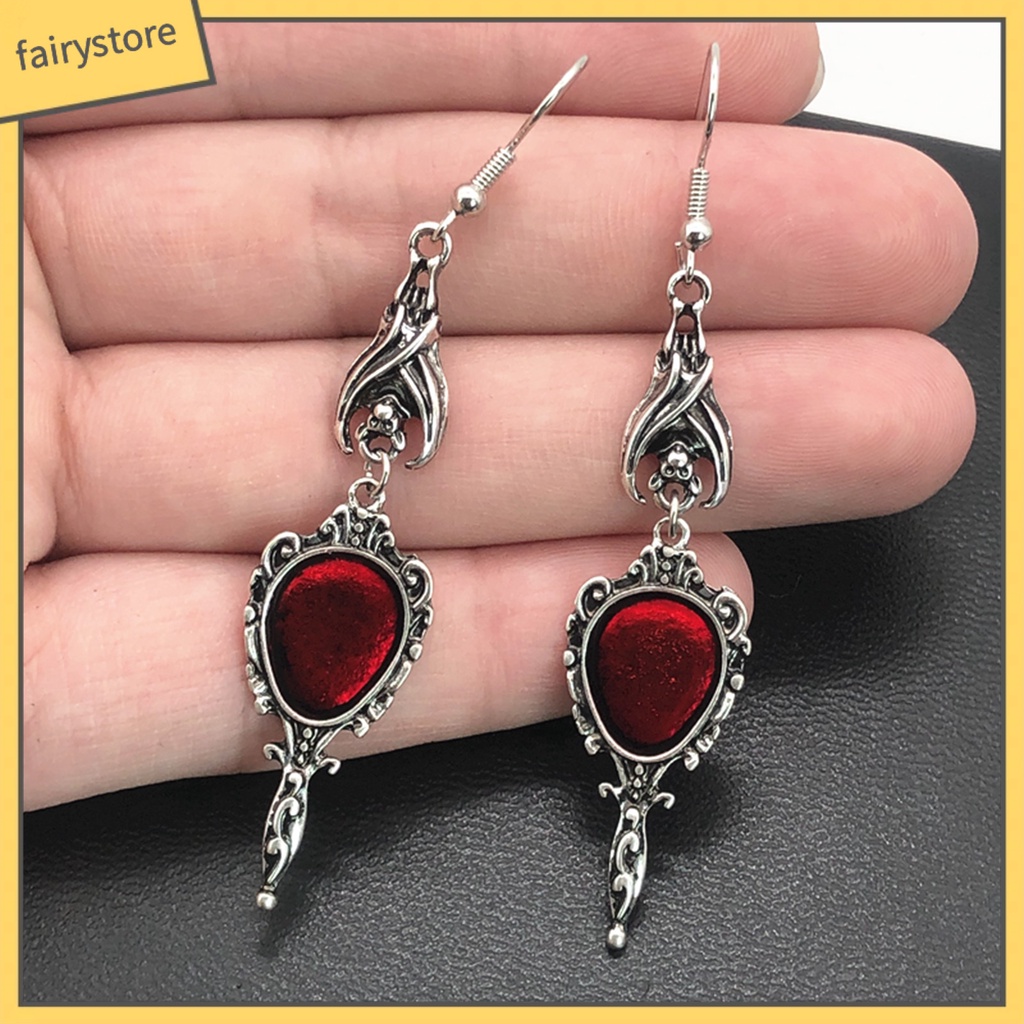 1 Đôi Bông Tai Hình Dơi Tráng Gương Phong Cách Gothic Punk Cổ Điển Thời Trang