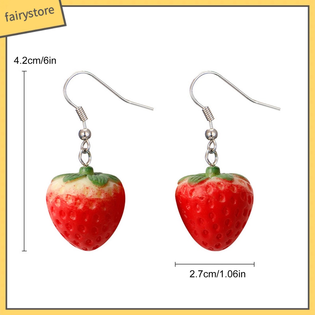 1 Đôi Bông Tai Hình Trái Dâu Tây Màu Đỏ Sống Động