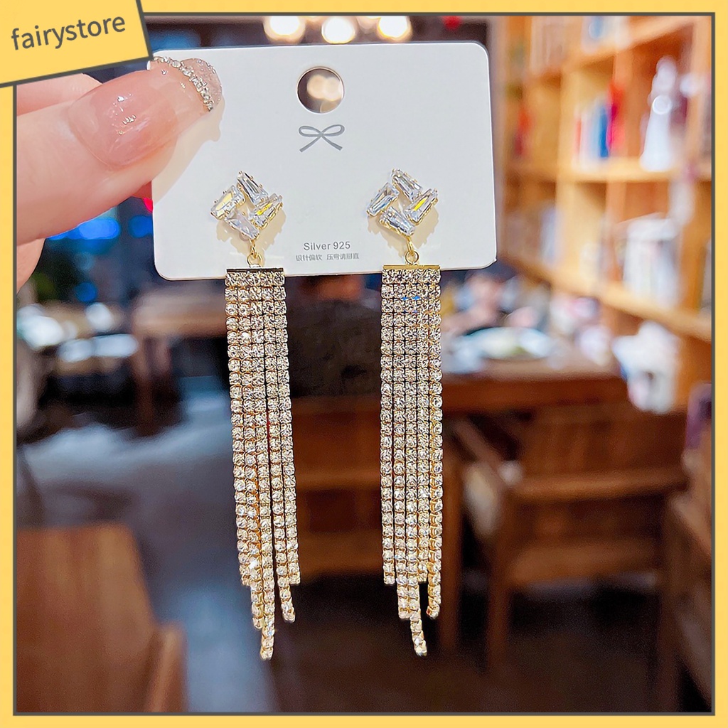 1 Đôi Bông Tai Dáng Dài Đính Đá Thời Trang