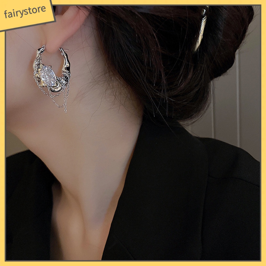 1 Đôi Bông Tai Tròn Đính Đá Lấp Lánh Thời Trang Dành Cho Nữ