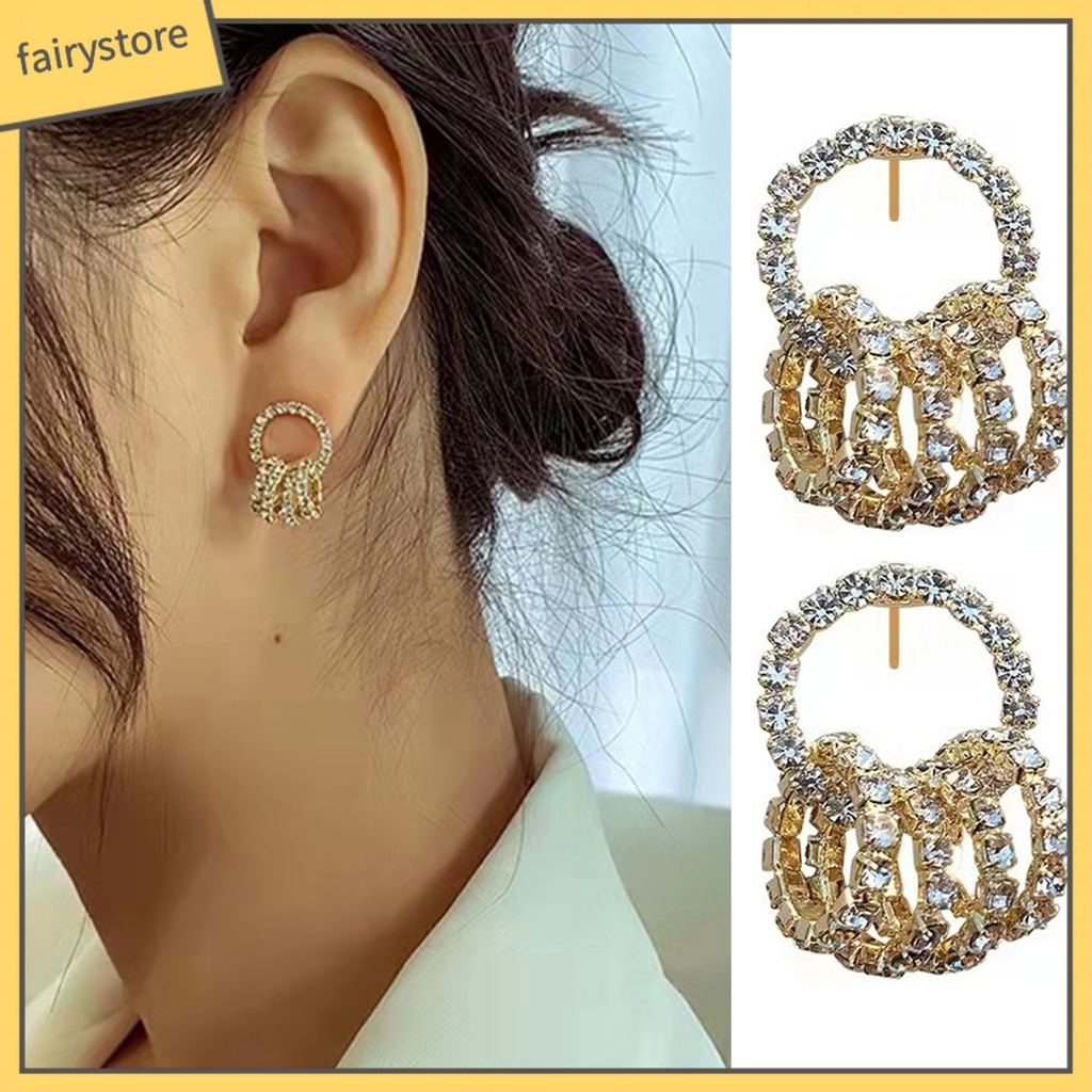 1 Đôi Bông Tai Tròn Đính Đá Lấp Lánh Dành Cho Nữ