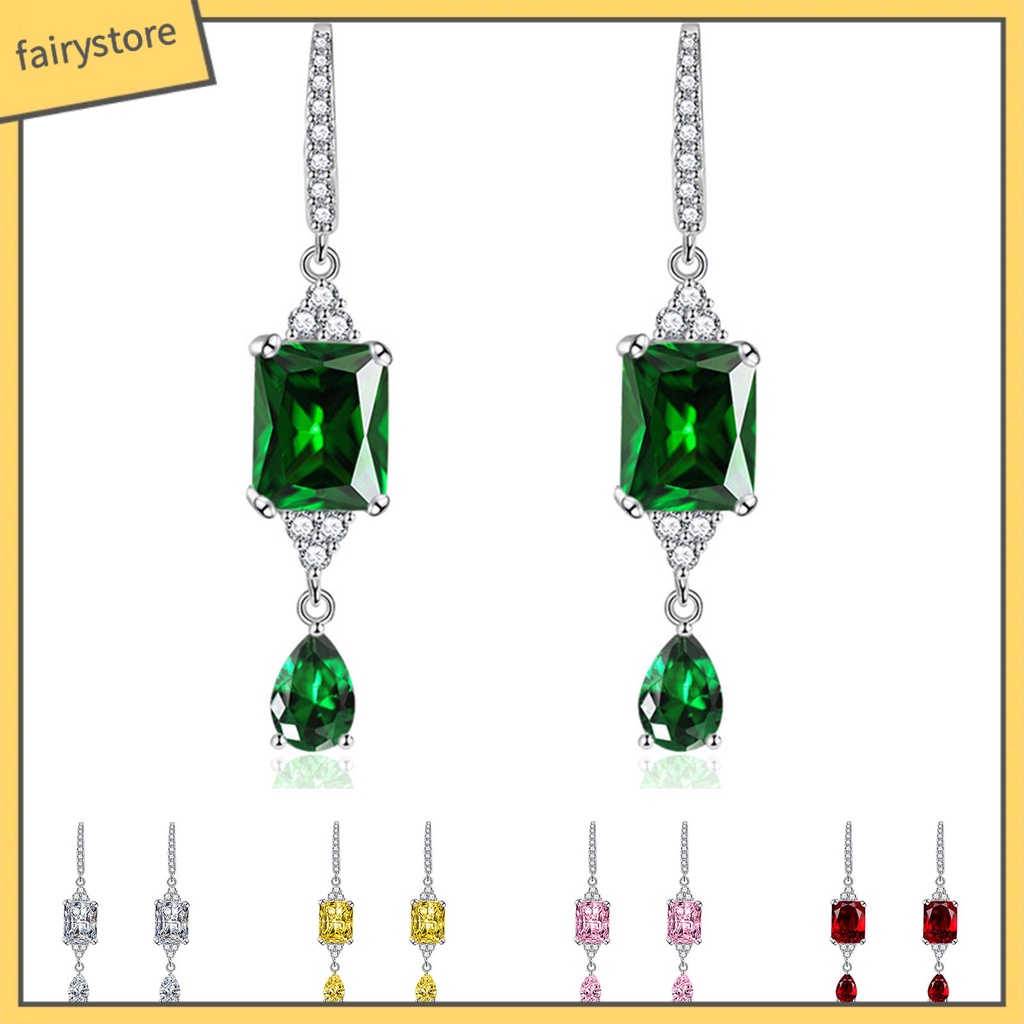 1 Đôi Bông Tai Móc Hình Giọt Nước Đính Đá Phong Cách Vintage