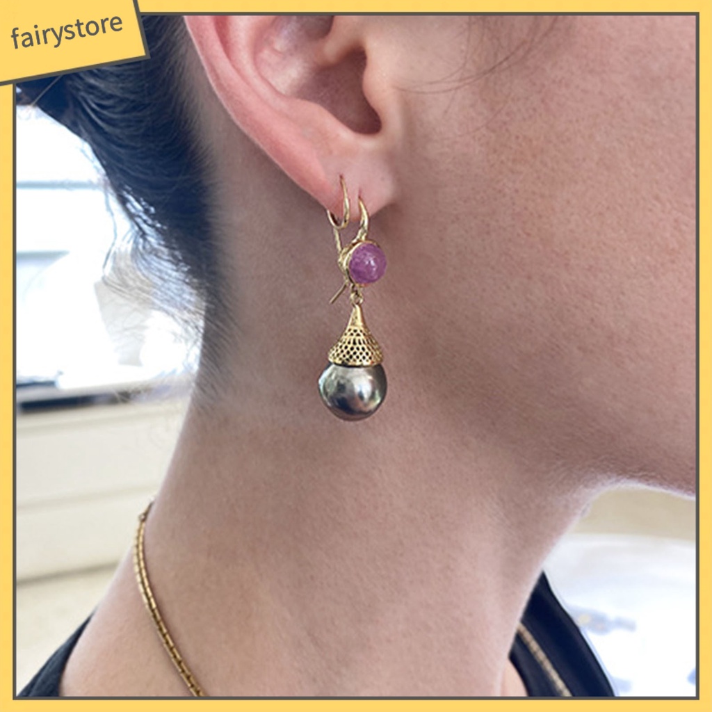 1 Đôi Bông Tai Hình Giọt Nước Trong Suốt Phong Cách Retro Dành Cho Nữ