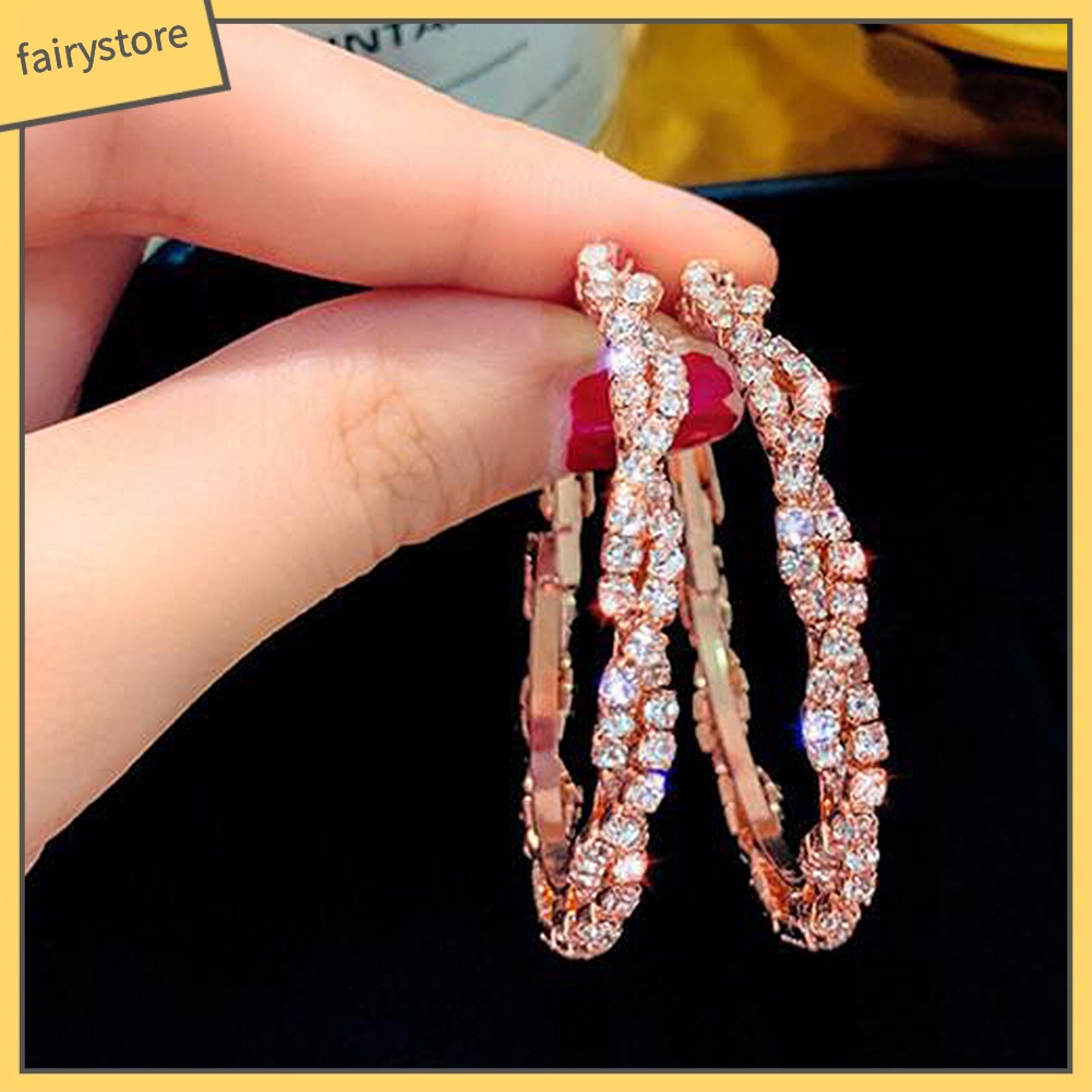 Khuyên Tai Tròn Lớn Đính Đá Thời Trang Dành Cho Nữ