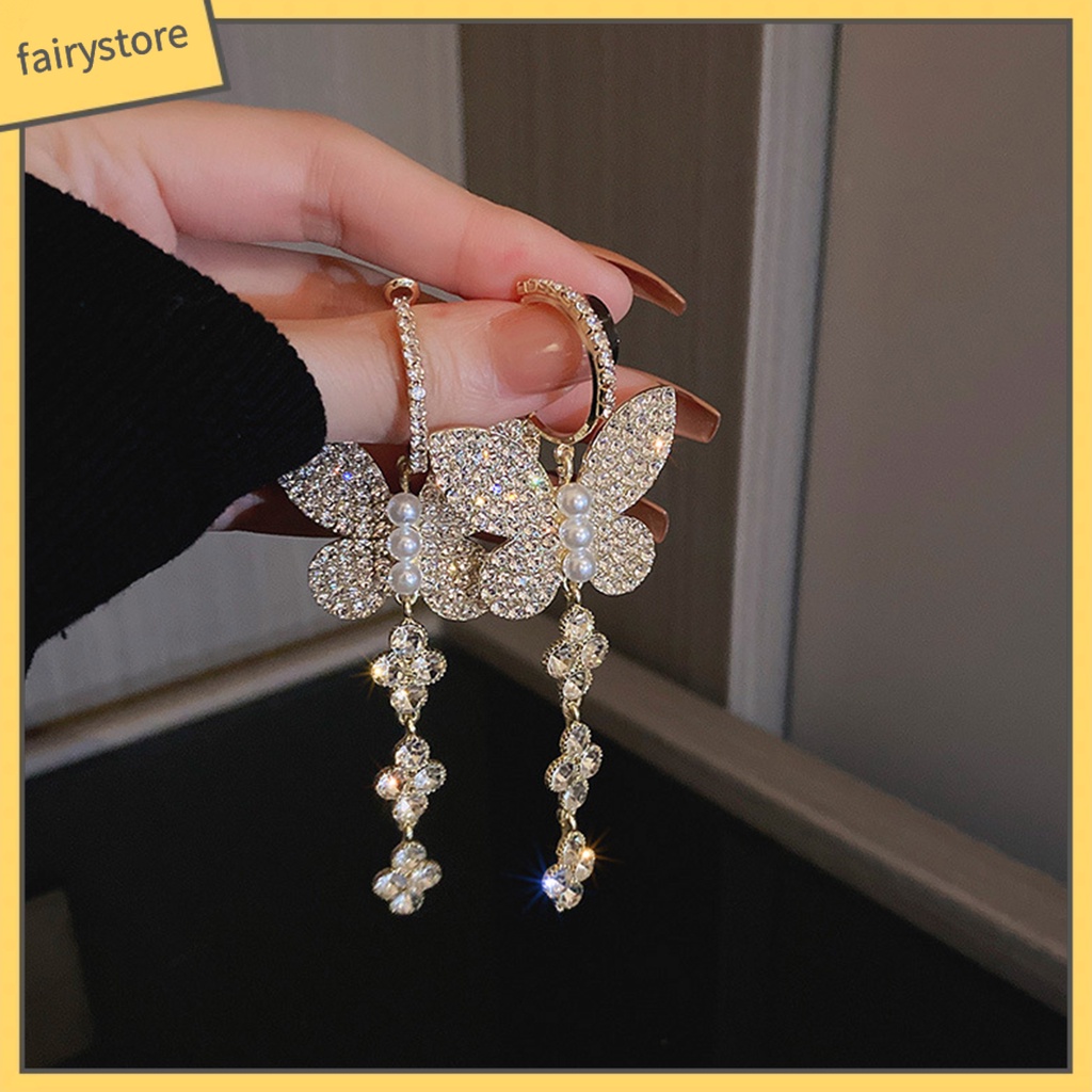 1 Đôi Bông Tai Móc Hình Bướm Đính Ngọc Trai Giả Lấp Lánh Dành Cho Nữ