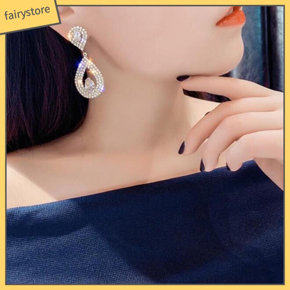 Bông Tai Hình Giọt Nước Đính Đá Trang Nhã Dành Cho Nữ