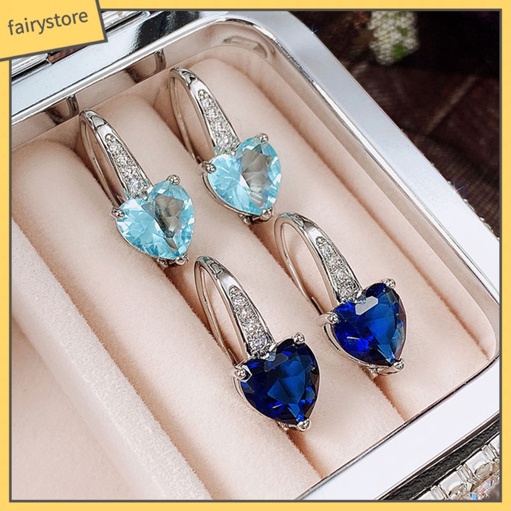 1 Đôi Bông Tai Hình Trái Tim Đính Đá Zircon Sang Trọng