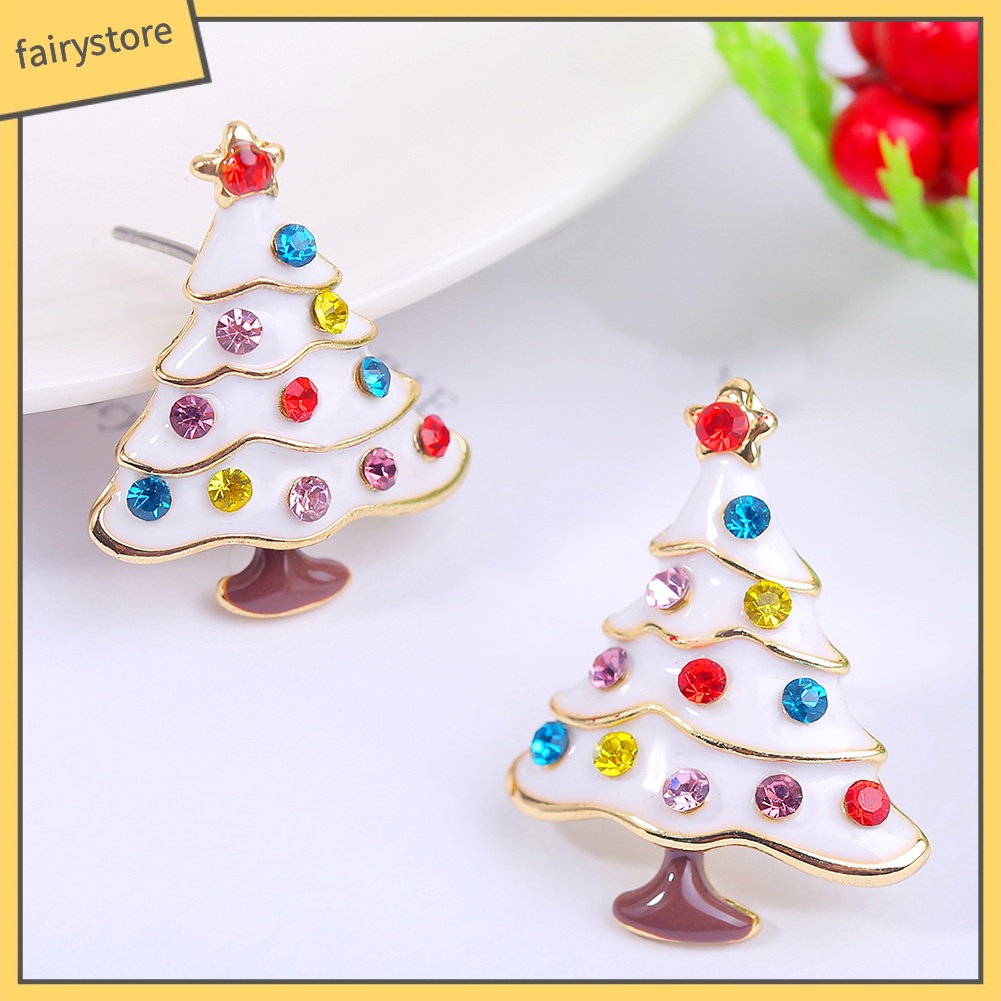 Bông Tai Hợp Kim Hình Cây Thông Đính Đá Thời Trang Giáng Sinh Cho Nữ