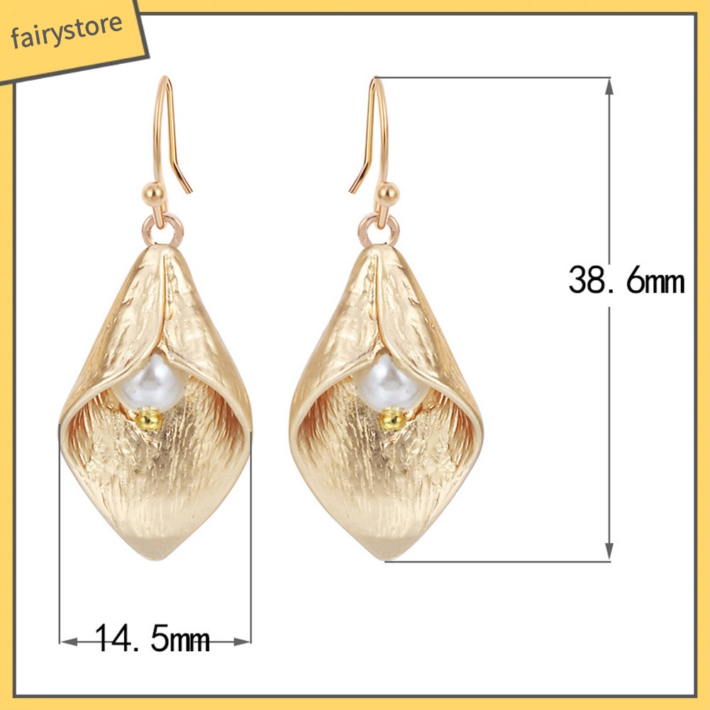 Bông Tai Móc Treo Hình Hoa Lily Đính Ngọc Trai Giả Cho Nữ