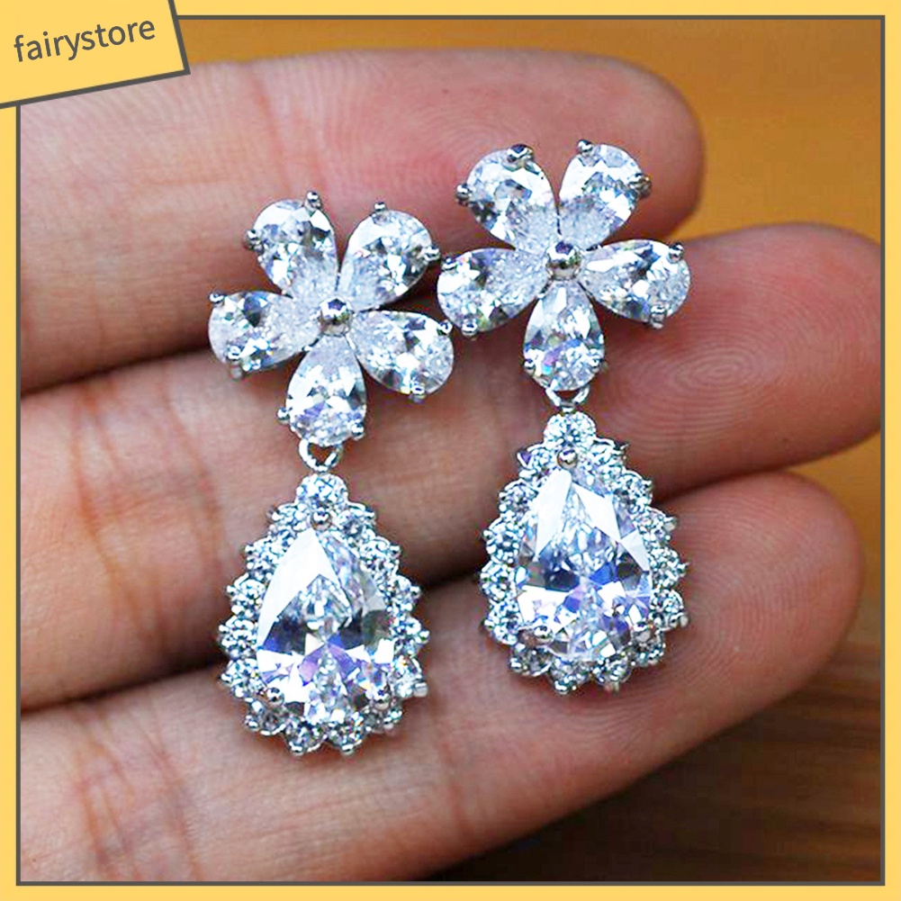 Bông Tai Dáng Dài Đính Đá Hình Hoa Lê Thời Trang Cho Nữ