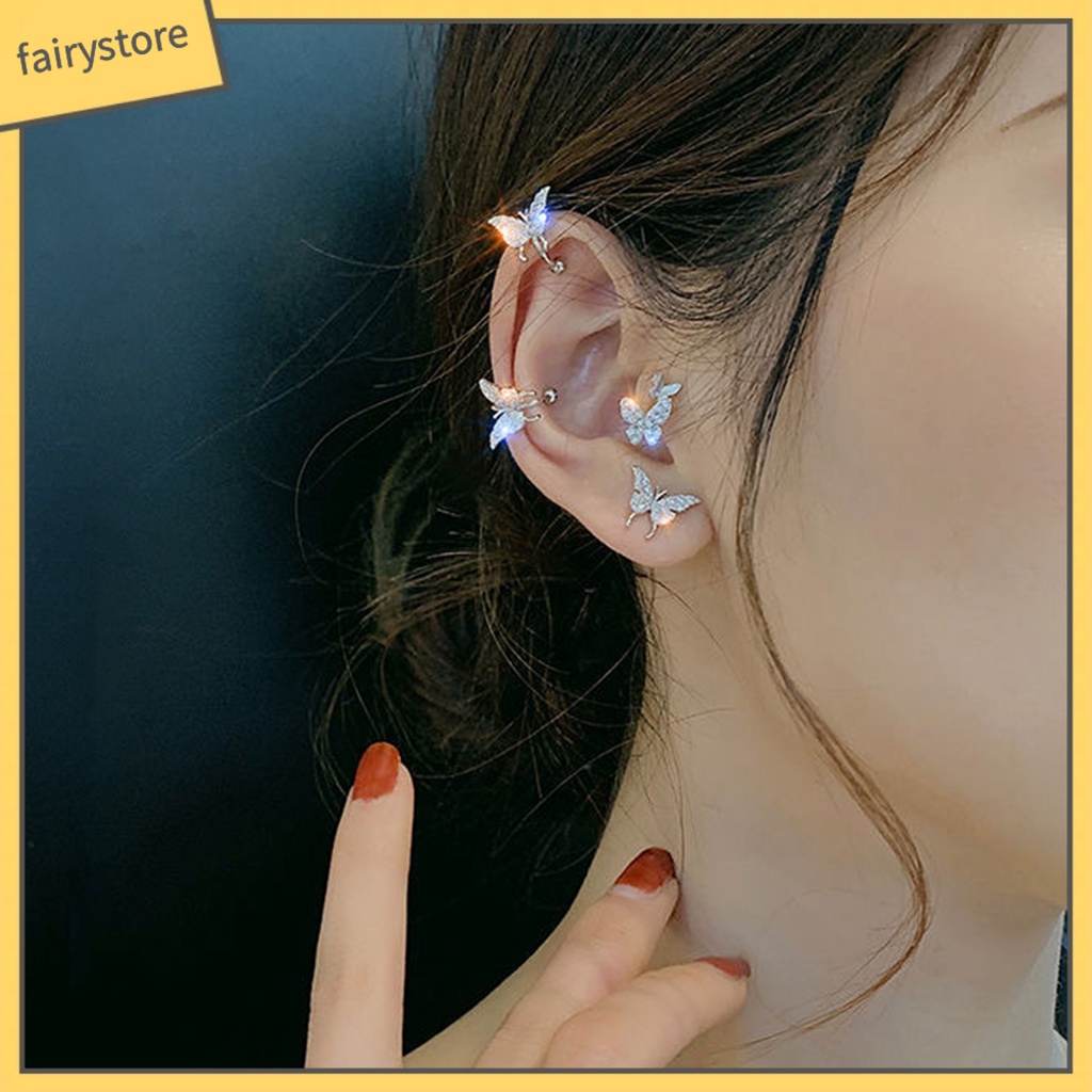 Bông Tai Dạng Kẹp Hình Bướm Lấp Lánh Cho Nữ