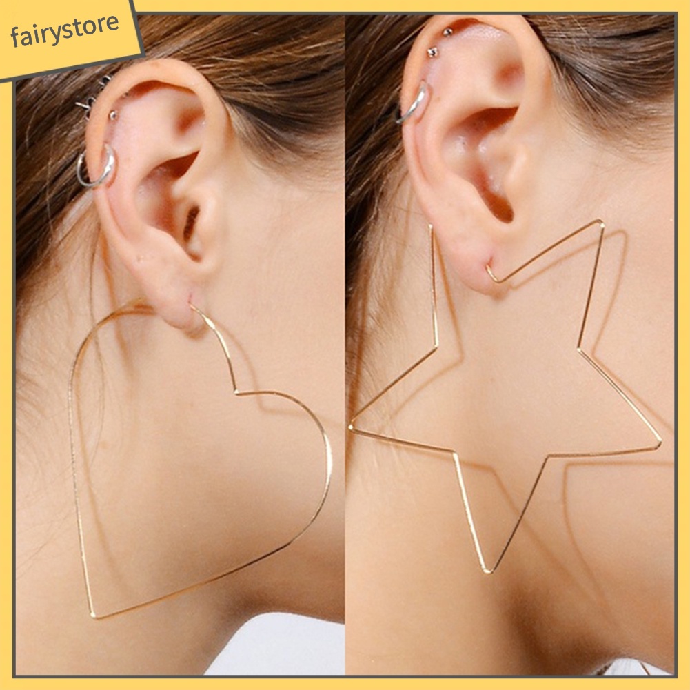 Bông Tai Dạng Vòng Hình Ngôi Sao / Trái Tim Lớn Thời Trang Cho Nữ