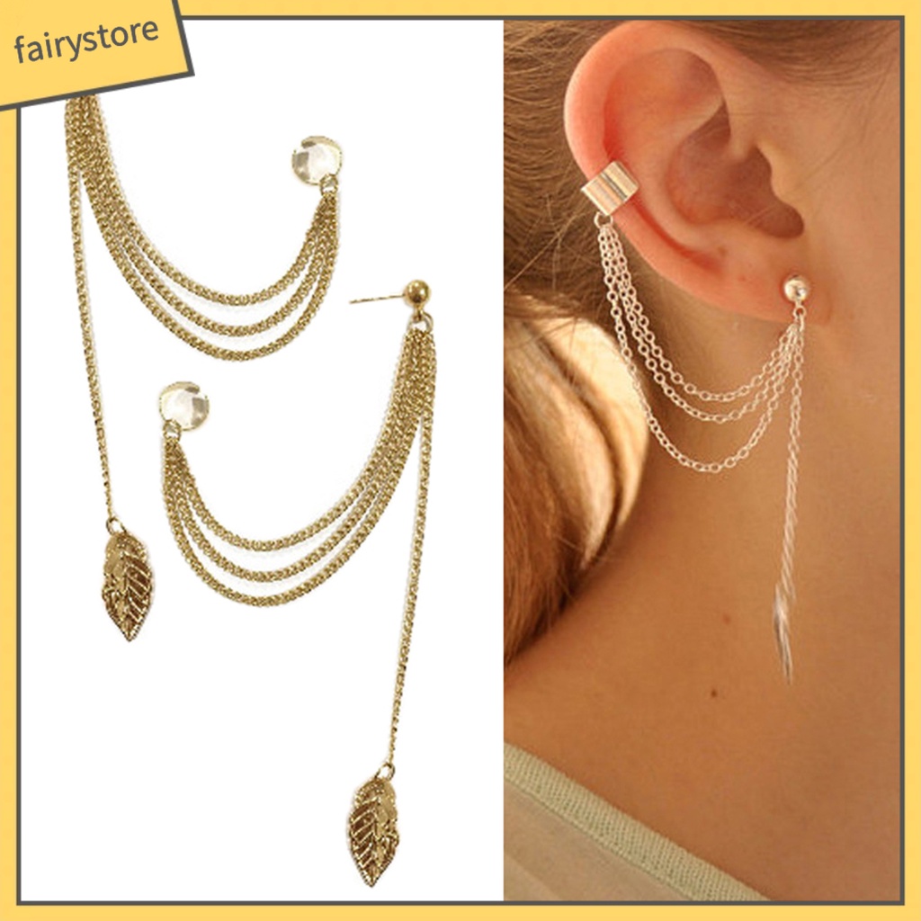 1 Đôi Bông Tai Hình Chiếc Lá Nhiều Lớp Màu Sắc Trơn Không Gây Kích Ứng Phong Cách Vintage Dành Cho Nữ