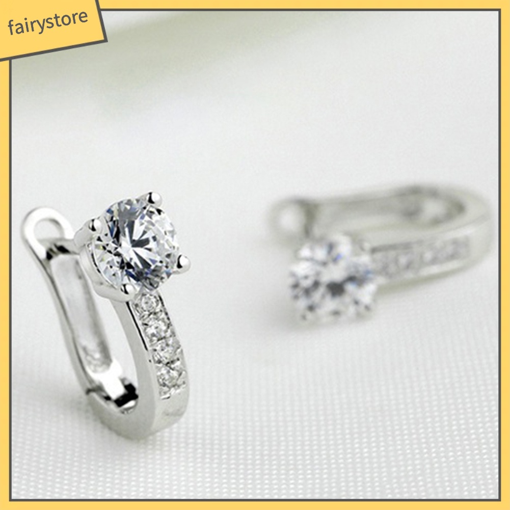 Bông Tai Mạ Bạc Hình Chữ U Đính Đá Thời Trang Dành Cho Nữ