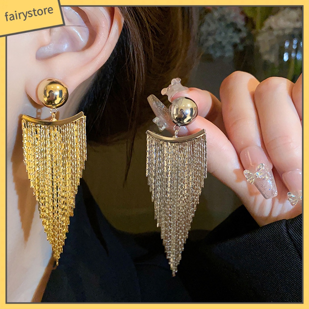 1 Đôi Bông Tai Tua Rua Dáng Dài Sang Trọng Thời Trang