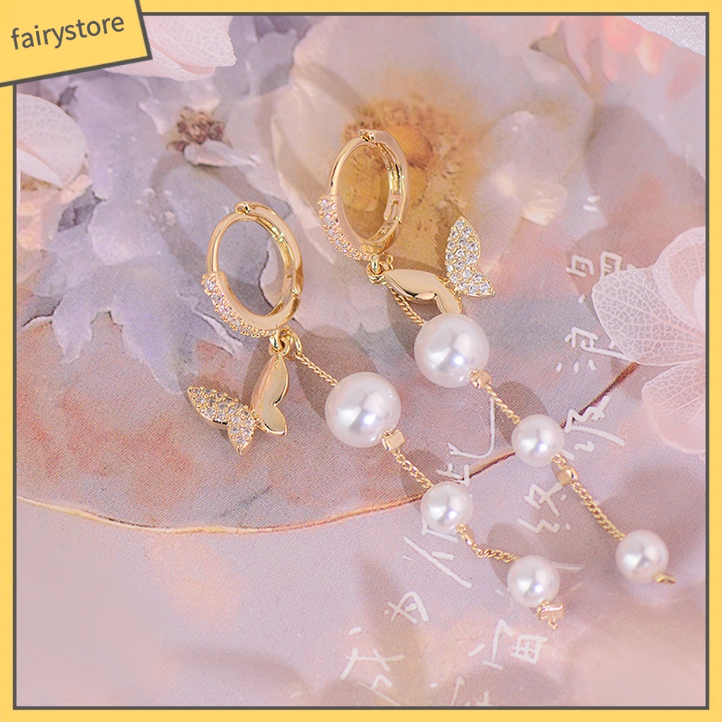 1 Đôi Bông Tai Tua Rua Hình Bướm Đính Ngọc Trai Nhân Tạo Phong Cách Hàn Quốc Dành Cho Nữ