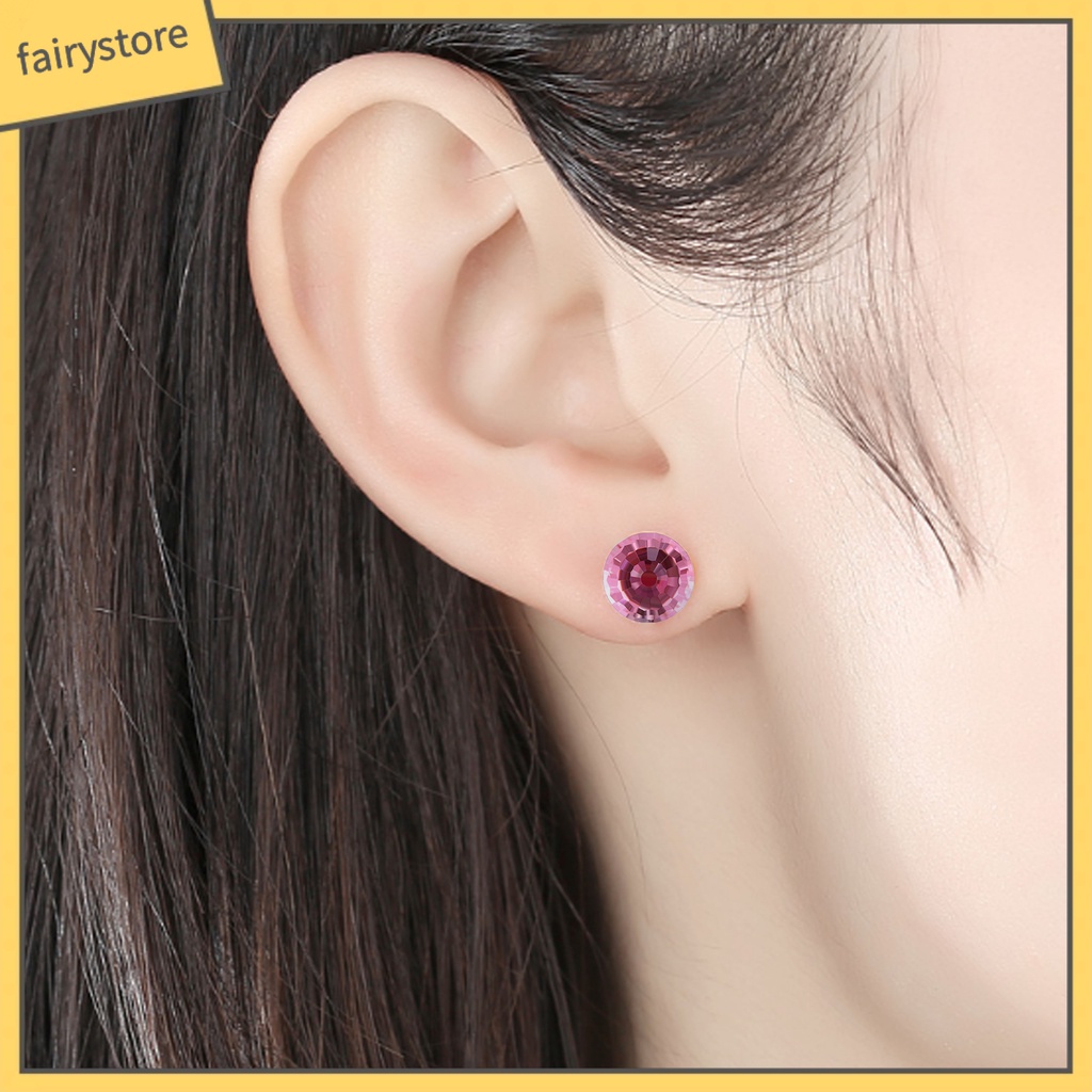 [FRO] Khuyên Tai Xỏ Bằng Bạc Sterling Đính Pha Lê Tròn Chống Va Đập Hàng Ngày Cho Nữ