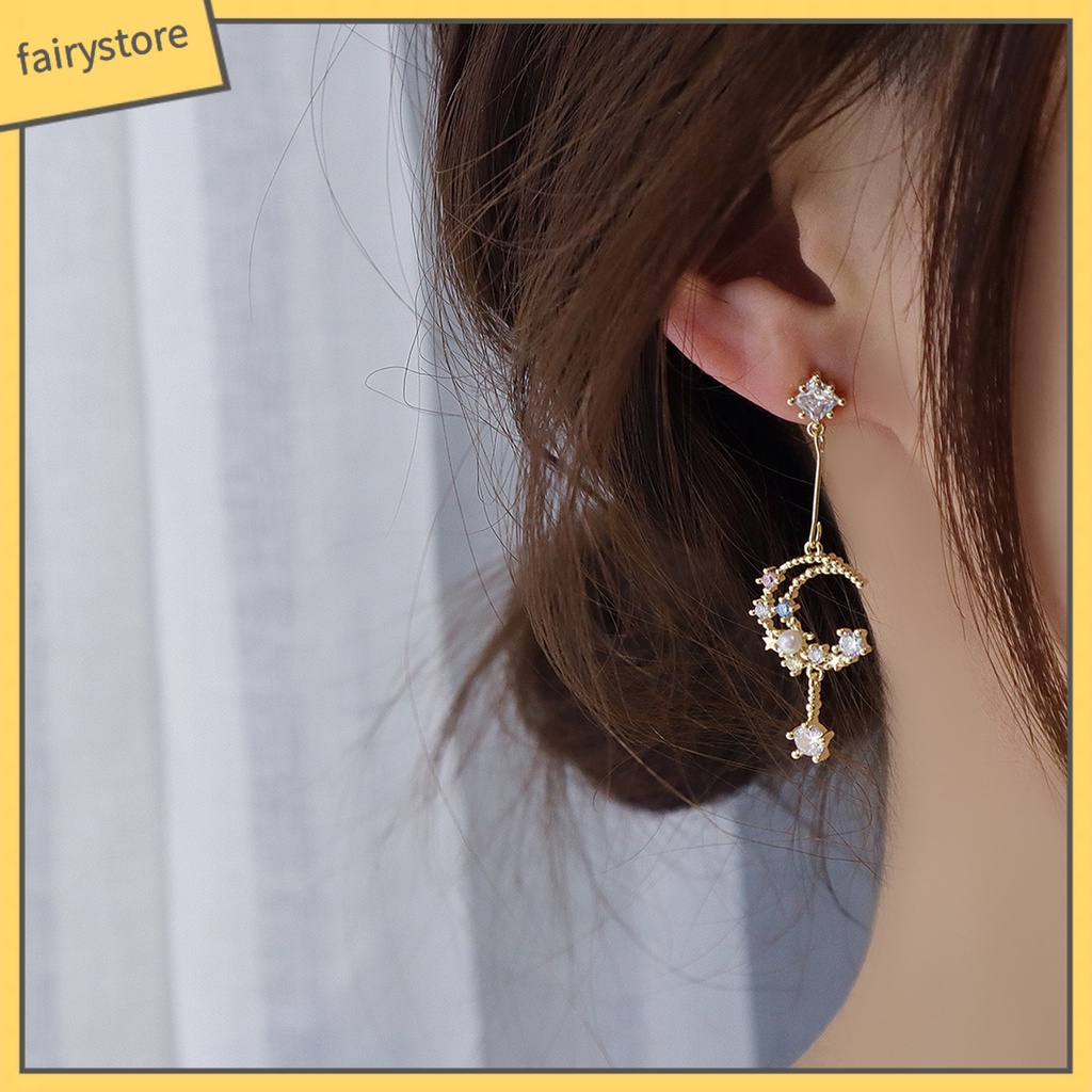 1 Đôi Bông Tai Hình Mặt Trăng Đính Đá Nhiều Màu Thời Trang Dành Cho Nữ