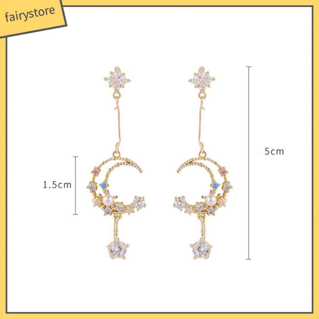 1 Đôi Bông Tai Hình Mặt Trăng Đính Đá Nhiều Màu Thời Trang Dành Cho Nữ