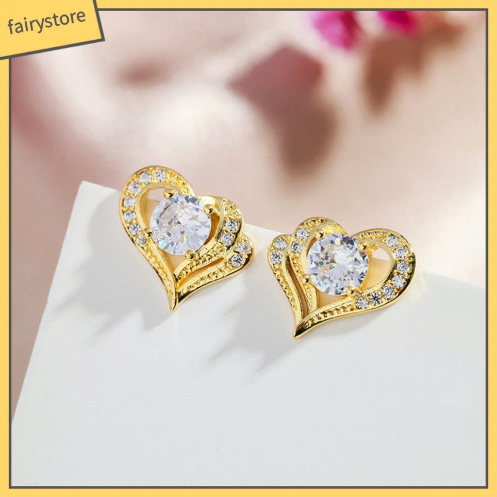 1 Đôi Bông Tai Hình Trái Tim Bằng Hợp Kim Thời Trang Dành Cho Nữ