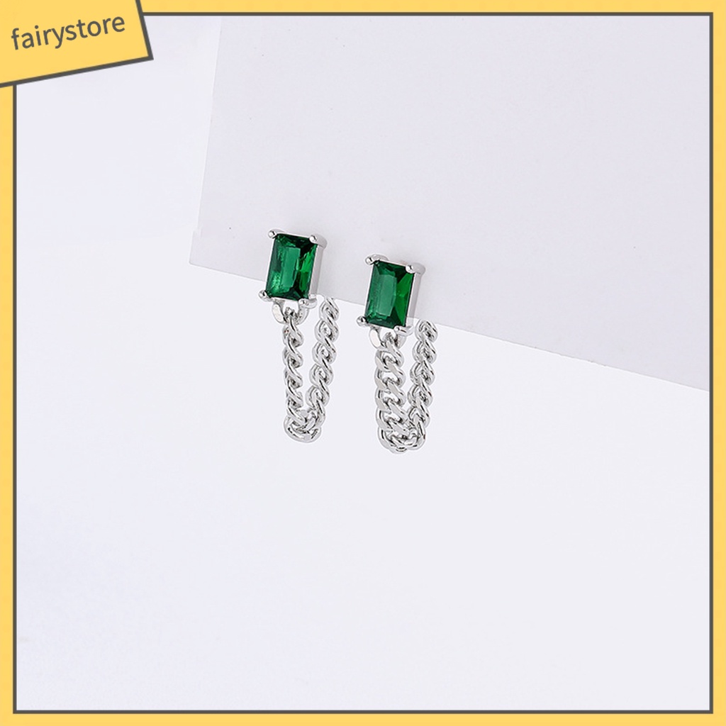 1 Bông Tai Hình Khối Lập Phương Đính Đá Zircon Phong Cách Hàn Quốc