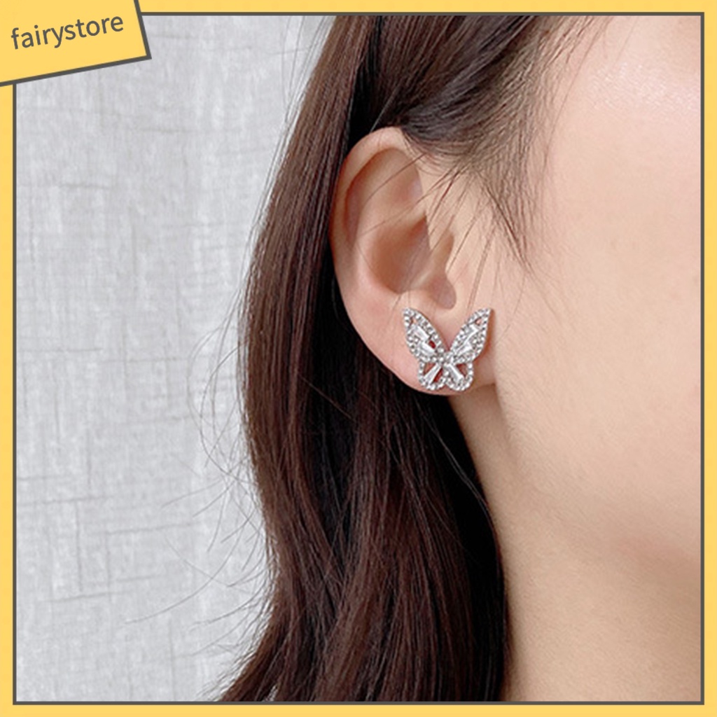 1 Đôi Bông Tai Hình Bướm Bằng Đồng Sáng Bóng Thân Thiện Với Làn Da Thời Trang Dành Cho Học Sinh